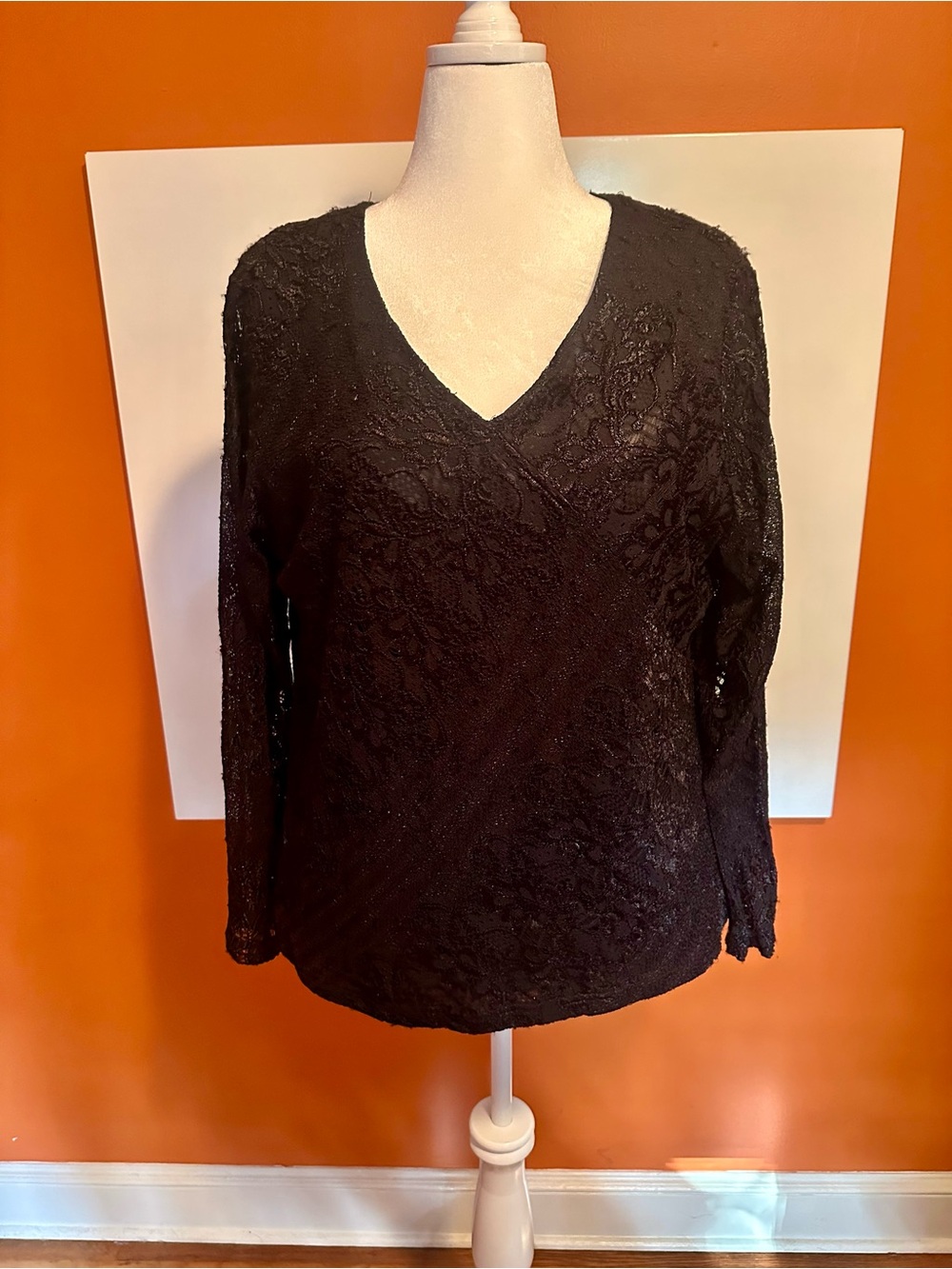 Coldwater Creek Black Lace Wrap Blouse Long Sleeve Plus Size 2X